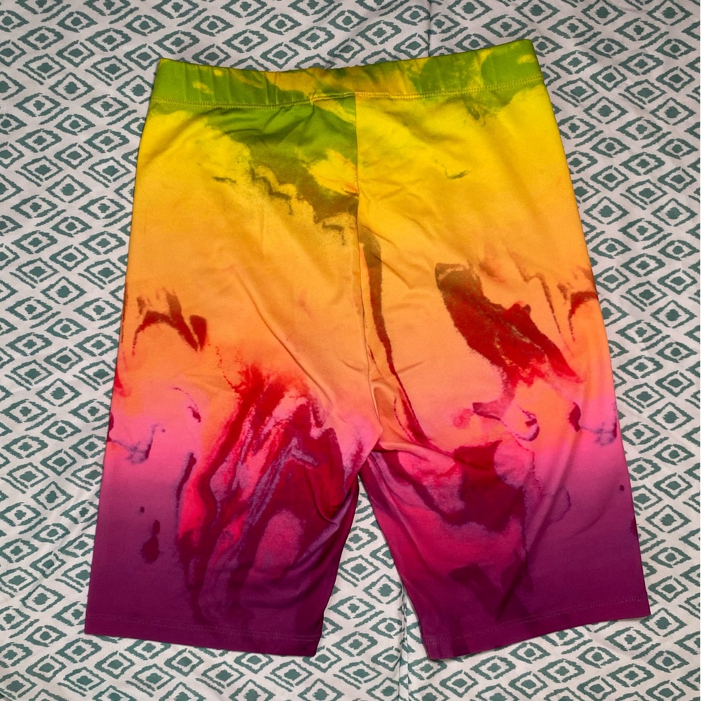 Speedo X Forever 21 Rainbow Tie Dye Ombré Long Biker Shorts Size M - Picture 6 of 8